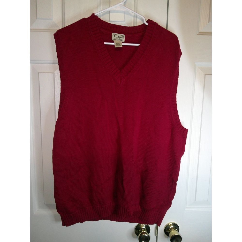 Vintage LL Bean Men's Classic V-Neck Sweater Vest Red‎ Knit Casual Business XL